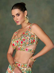 Embroidered Art Slik Choli With Lehenga & Dupatta