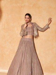 Woven Design Chinon Choli With Lehenga & Dupatta
