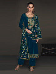 Printed Velvet Semi Stitched Suit