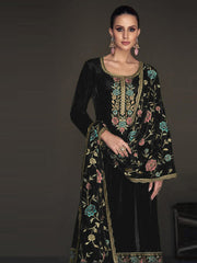 Printed Velvet Semi Stitched Suit