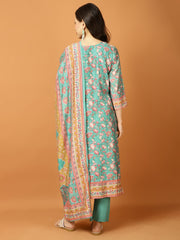 Neck Embroidery Muslin Kurta With Pants & Dupatta