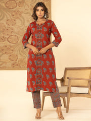 Printed Cotton Blend Kurta With Pants & Dupatta