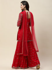 Zari Embroidery Georgette Suit Set With Dupatta