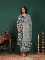 Printed Cotton Blend Suit With Pant & Dupatta