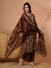Printed Cotton Blend Kurta With Pant & Dupatta