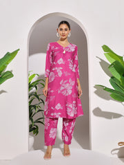 Digital Printed Cotton Blend Kurta With Pants