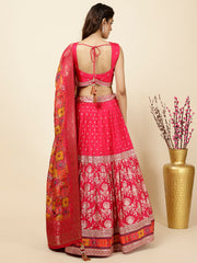 Embroidered Banarsi Choli With Lehenga & Dupatta
