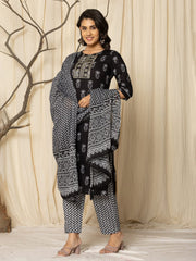 Printed Cotton Blend Kurta With Pants & Dupatta