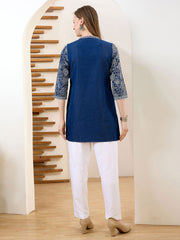 Neck Embroidered Denim Kurta