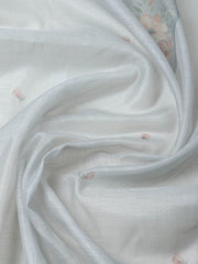 Embroidered Tissue Grey Unstitched Suit With Pant & Dupatta