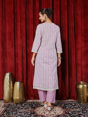 Floral Printed Cotton Blend Kurta With Pants