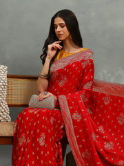 Stone Work Satin Embroidery Saree