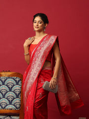 Woven Design Art Silk Red Saree