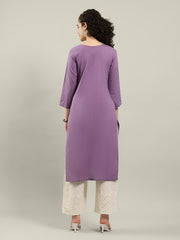 Neck Embroidered Cotton Blend Kurta With Pants