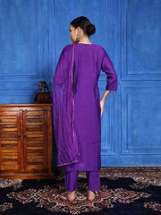 Printed Cotton Blend Kurta With Pants & Dupatta