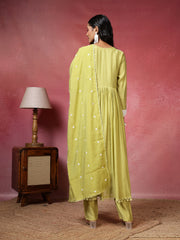 Mirror Work Cotton Blend Kurta With Pant And Dupatta