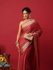 Plain Georgette Hot Pink Saree