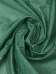 Embroidered Chanderi Cream-Green Unstitched Suit With Pant & Dupatta