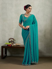 Embroidered Satin Saree