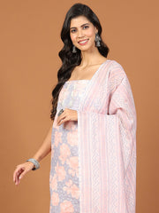 Neck Patti Printed Cotton Blend Unstitched Suit With Dupatta