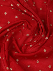 Embroidered Chanderi Cream-Red Unstitched Suit With Pant & Dupatta