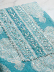 Printed Cotton Blend Unstitched Suit With Pant & Dupatta