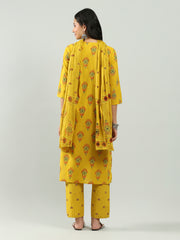 Printed Cotton Blend Kurta With Pants & Dupatta