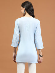 Chikankari Embroidered Cotton Blend Short Kurti