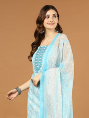 Neck Patti Printed Cotton Unstitched Suit Piece With Dupatta