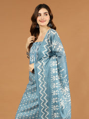 Neck Patti Printed Cotton Unstitched Suit Piece With Dupatta