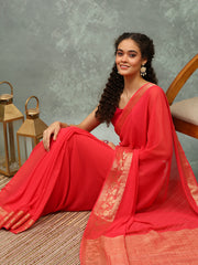 Woven Border Chiffon Woven Saree