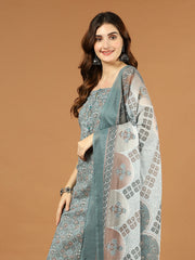 Neck Patti Printed Cotton Unstitched Suit Piece With Dupatta