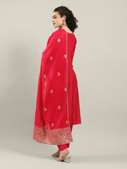Embroidered Cotton Blend Kurta With Pants & Dupatta