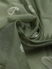 Embroidered Chanderi Unstitched Kurta With Pant & Dupatta