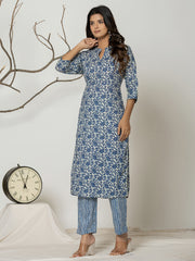 Printed Cotton Blend Kurta With Pants