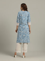 Floral Printed Cotton Blend Kurta With Pants