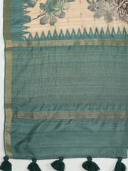 Digital Printed Art Silk Green Beige Saree