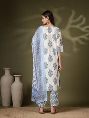 Printed Cotton Blend Kurta With Pant & Dupatta