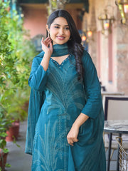 Threads Embroidery Cotton Blend Kurta With Pants