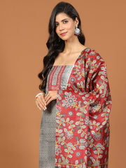 Neck Patti Tussar Unstitched Suit Piece With Dupatta