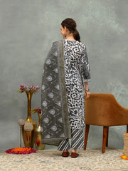 Printed Cotton Kurta With Pants & Dupatta