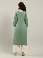 Neck Embroidered Cotton Blend Kurta With Pants
