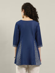 Neck Printed Denim Kurta