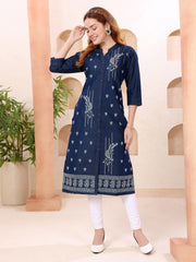 Neck Patti Embroidered Denim Kurta