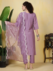 Resham Booti Muslin Kurta With Pants & Dupatta