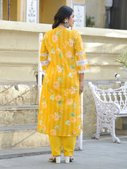 Printed Cotton Blend Kurta With Pants & Dupatta