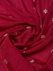 Embroidered Chinon Rani Unstitched Suit With Pant & Dupatta