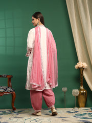 Embroidered Cotton Blend Kurta With Pant & Dupatta