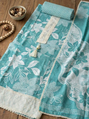 Printed Cotton Blend Unstitched Suit With Pant & Dupatta