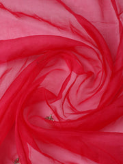 Embroidered Chanderi Rani Unstitched Suit With Pant & Dupatta